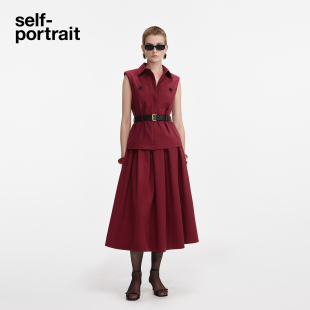 酒红色气质通勤翻领假两件连衣裙 2025秋冬新款 self portrait