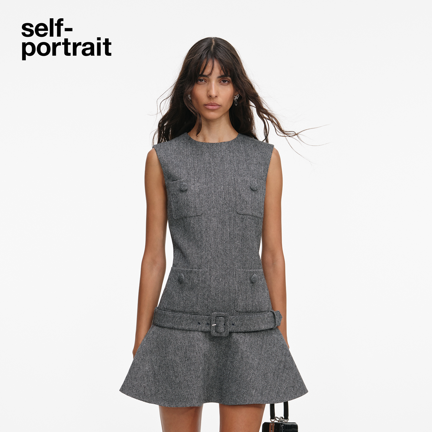 self-portrait人字纹连衣裙