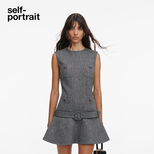 self-portrait人字纹连衣裙