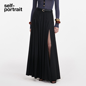 portrait 2025秋冬新款 经典 self 黑通勤百搭长款 开衩百褶半身裙