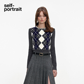 self 上衣 灰混色钻饰菱格纹绵羊毛针织毛衫 portrait 2026早春新款