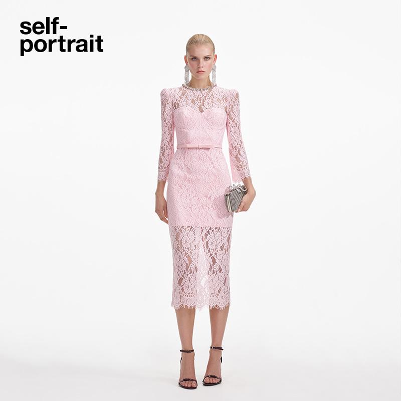 self-portrait长袖蕾丝连衣裙