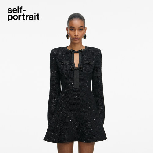 self-portrait亮片针织连衣裙