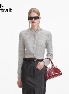 [鞠婧祎同款]self-portrait 秋冬浅灰色千金短款针织开衫上衣