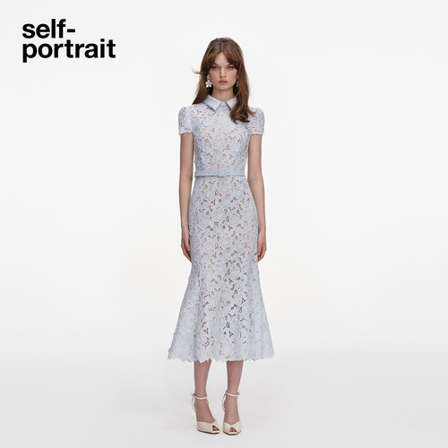self-portrait翻领蕾丝连衣裙