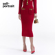 早春酒红色金色口袋边针织半裙 portrait 新年开运红 self
