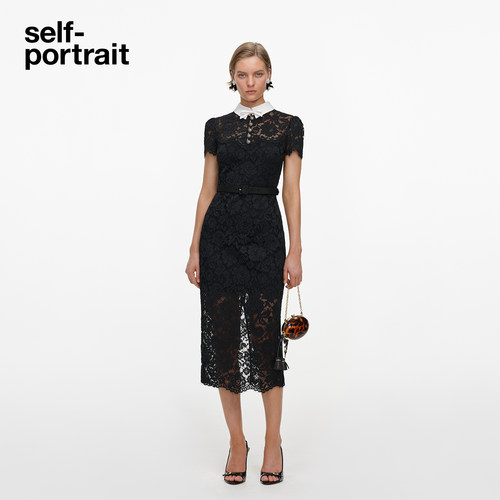 self-portrait蝴蝶结蕾丝连衣裙