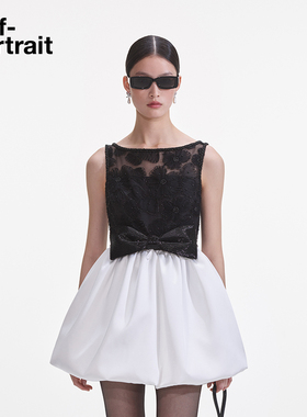 [Jisoo智秀同款]self-portrait 2025春夏黑白宴会花苞连衣裙