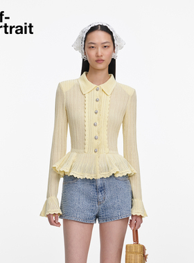 self-portrait 2026春夏新款奶油黄翻领钻饰收腰针织上衣外套开衫