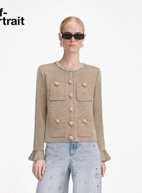 self-portrait2026早春新款金色重要场合针织毛衫开衫小外套上衣
