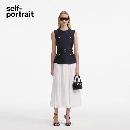 self-portrait假两件无袖连衣裙