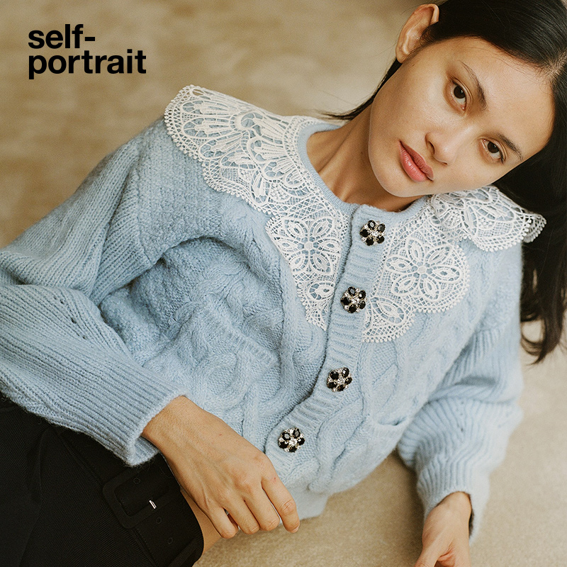 蕾丝花边毛衣外套长袖短款针织衫