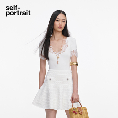 self-portraitV领针织短袖上衣