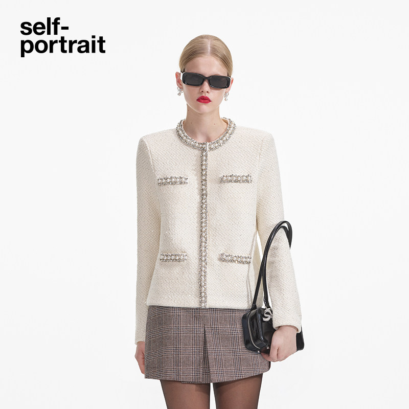 self-portrait 2025早春象牙白小香风圆领亮片针织外套开衫,女装/女士精品,毛针织衫,淘宝优惠券,粉丝福利购,淘宝优惠卷