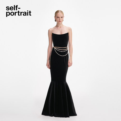 self-portrait丝绒礼服连衣裙