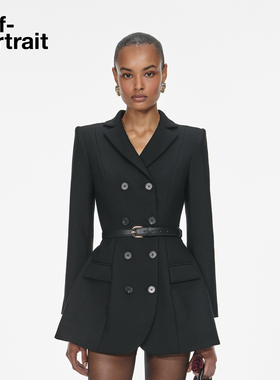 【迪丽热巴同款】self-portrait 2025秋冬经典黑西装外套连衣裙