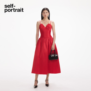 self 秋冬正红色气质立体蕾丝塔夫绸礼服连衣裙 portrait