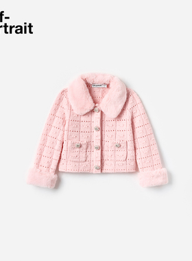 self-portrait 2025秋冬新款粉红色童装毛绒领针织外套上衣
