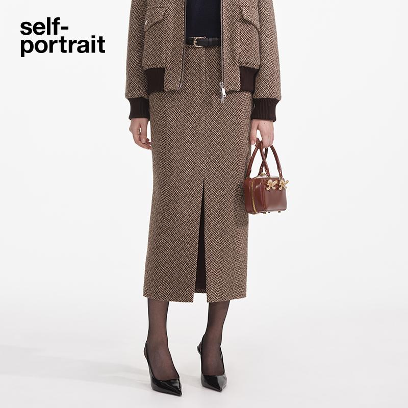 self-portrait巴恩风开衩半裙