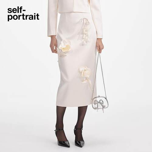 [新年胶囊]self-portrait 象牙白缎面新中式半身裙