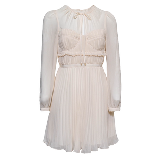 self-portrait 春夏象牙白雪纺系带蝴蝶结连衣裙短裙