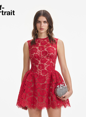 [Jisoo智秀同款]self-portrait 2025春夏红色无袖蕾丝连衣裙