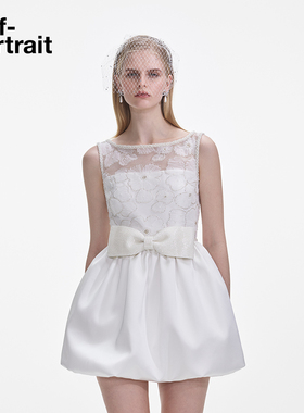 self-portrait 2025春夏白色立体花朵薄纱花苞毕业礼服连衣裙