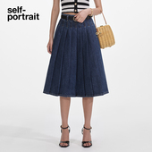 self portrait 2025春夏牛仔蓝波嬉高腰复古牛仔百褶裙半身裙
