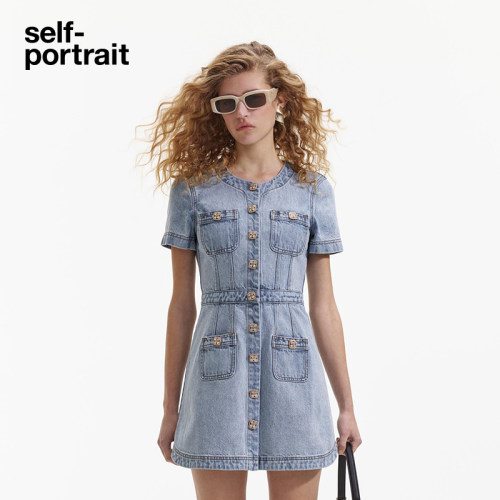self-portrait水洗牛仔连衣裙