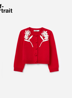 self-portrait 2026早春新款童装正红色新中式花朵针织外套上衣