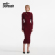 2025早秋新款 self portrait 酒红色设计感镂空针织收腰连衣裙