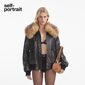 2025早春经典 portrait self 黑可拆卸领牛皮皮衣外套 明星同款