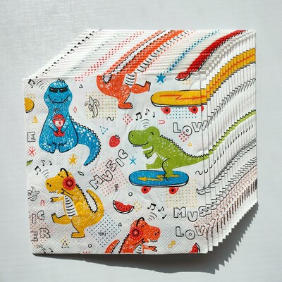 Dinosaur Love Music Paper Napkins Decoupage 卡通恐龙餐巾纸