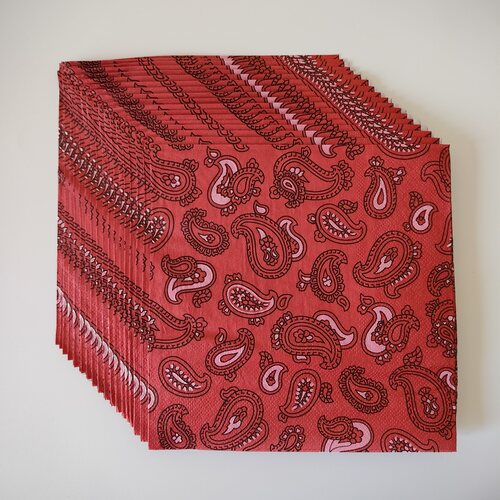 BOHO Red Paper Napkins Party Decoupage波西米亚红色印花餐巾纸