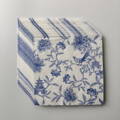 复古青花瓷花鸟纸巾 Blue White Floral Luncheon Dinner Napkins