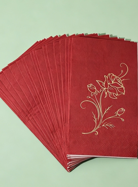 烫金玫瑰酒红色长方形派对纸巾Gold Foil Burgundy Paper Napkins