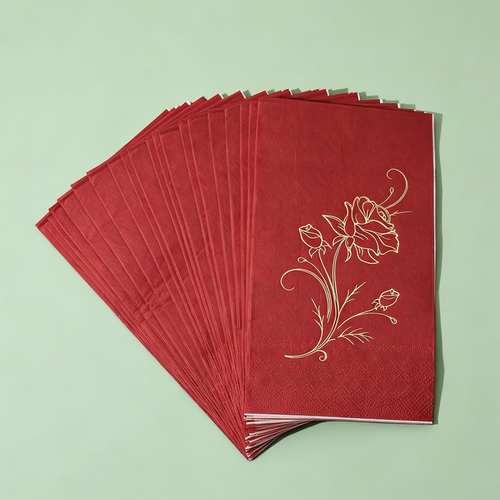 烫金玫瑰酒红色长方形派对纸巾Gold Foil Burgundy Paper Napkins