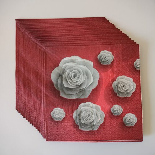 White Flower Red Paper Napkins Decoupage 山茶花红色餐巾纸巾