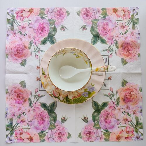Rose Flower Paper Napkins Decoupage 玫瑰花蝶骨巴特婚礼餐巾纸