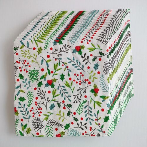 Christmas Mistletoe Paper Napkins 圣诞节槲寄生花枝印花餐巾纸