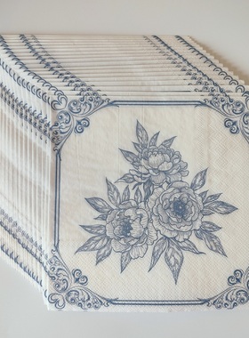 Blue White Flower Paper Napkins Decoupage 青花瓷彩色餐巾纸