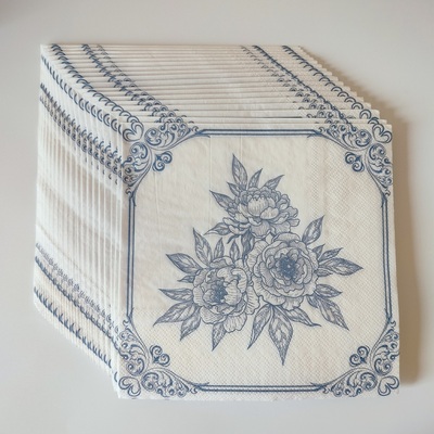 Blue White Flower Paper Napkins Decoupage 青花瓷彩色餐巾纸