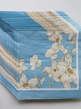 Blue Paper Napkins Decoupage Floral 蝶骨巴特婚礼印花餐巾纸巾