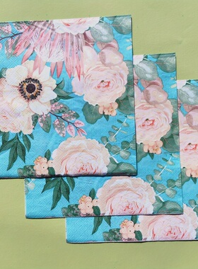 Green Floral Paper Napkins Decoupage Party蝶骨巴特绿色餐巾纸