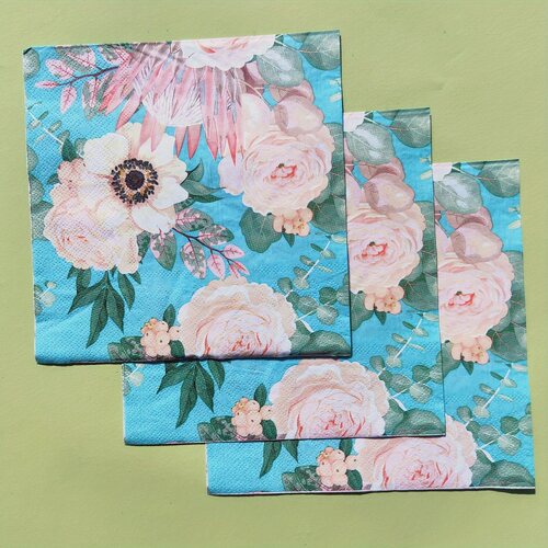 Green Floral Paper Napkins Decoupage Party蝶骨巴特绿色餐巾纸