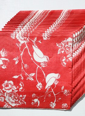 Flower Birds New Year Party Red Paper Napkins 中国红花鸟纸巾