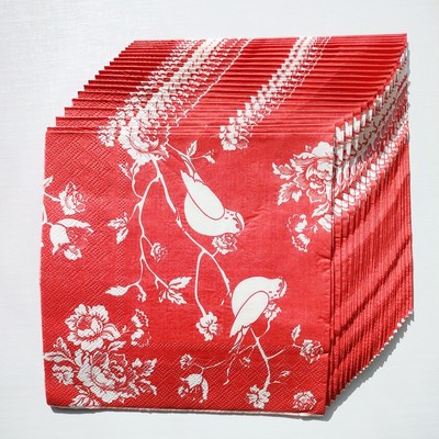 Flower Birds New Year Party Red Paper Napkins 中国红花鸟纸巾