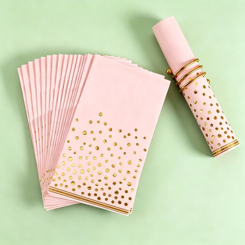 烫金粉色长方形宴会纸巾 Gold Foil Pink Wedding Paper Napkins