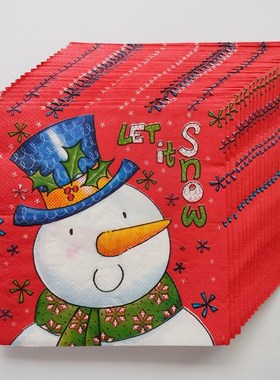 Christmas Snowman Red Paper Napkins 冬季圣诞节雪人红色餐巾纸