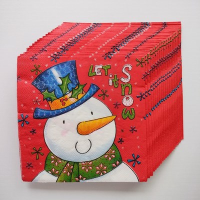 Christmas Snowman Red Paper Napkins 冬季圣诞节雪人红色餐巾纸
